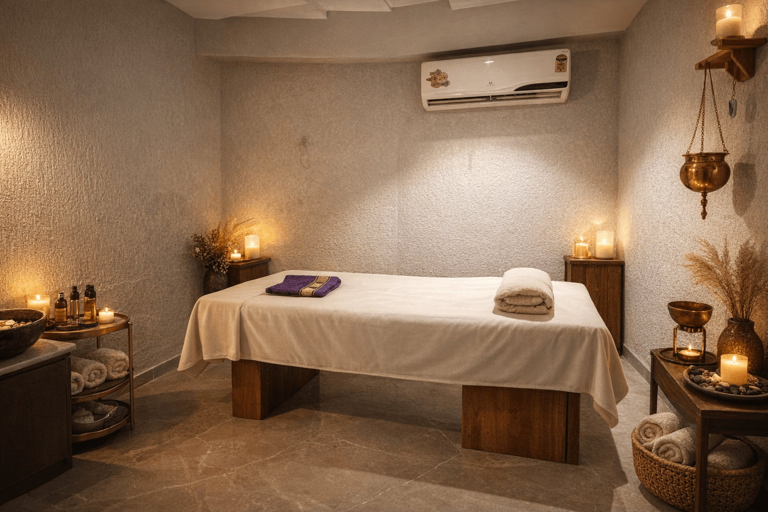 Oil massage treatment room at Blossom Spa